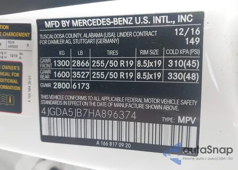 2017 Mercedes-Benz Gle 350 z USA, uszkodzony, nr VIN 4JGDA5JB7HA896374